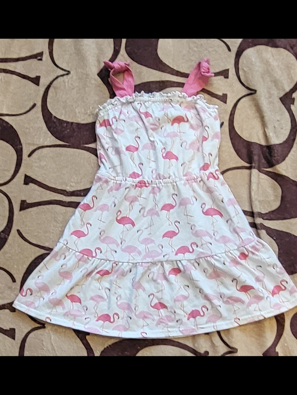 The Children's Place White Dress with Pink Flamingo Print EUC